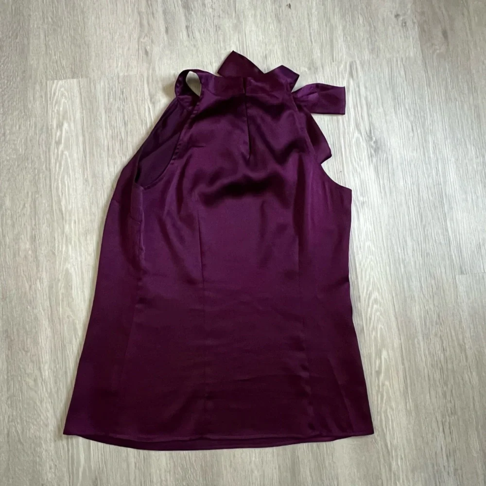 Rich Purple Textured Top Asymmetrical Neckline Statement Bow Old Money - Picture 2 of 8